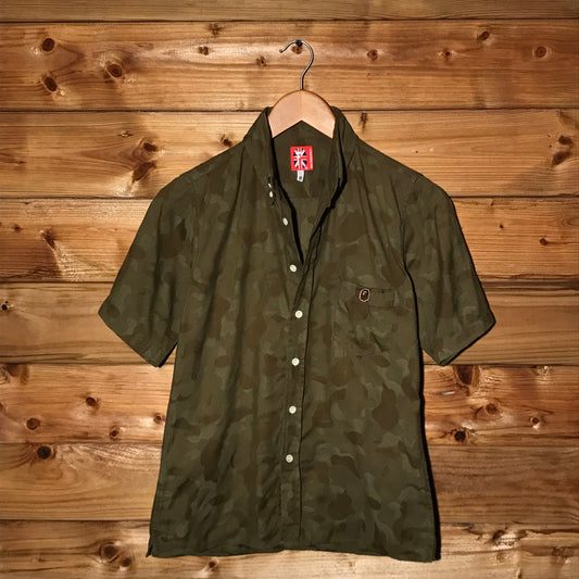 Bape, A Bathing Ape Tonal Green Camo AOP button up shirt