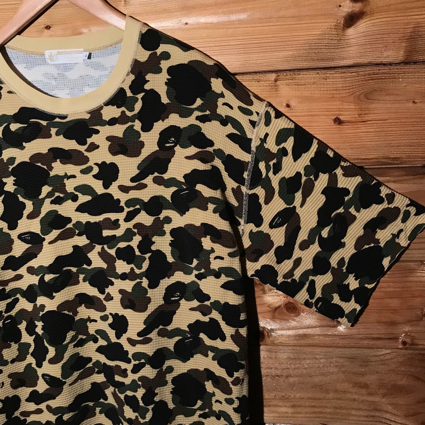 Bape, A Bathing Ape Yellow Camo AOP Waffle Knit t shirt