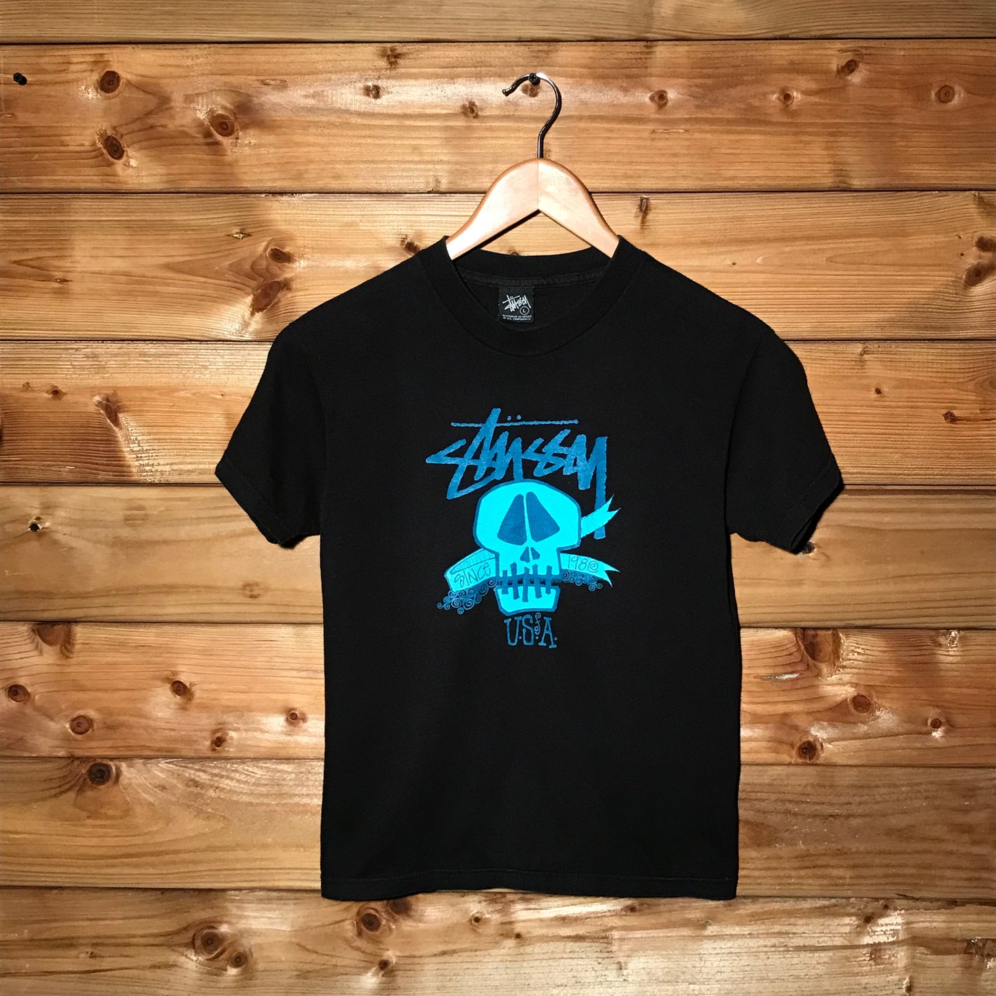 Stüssy USA Skull Script Spellout t shirt