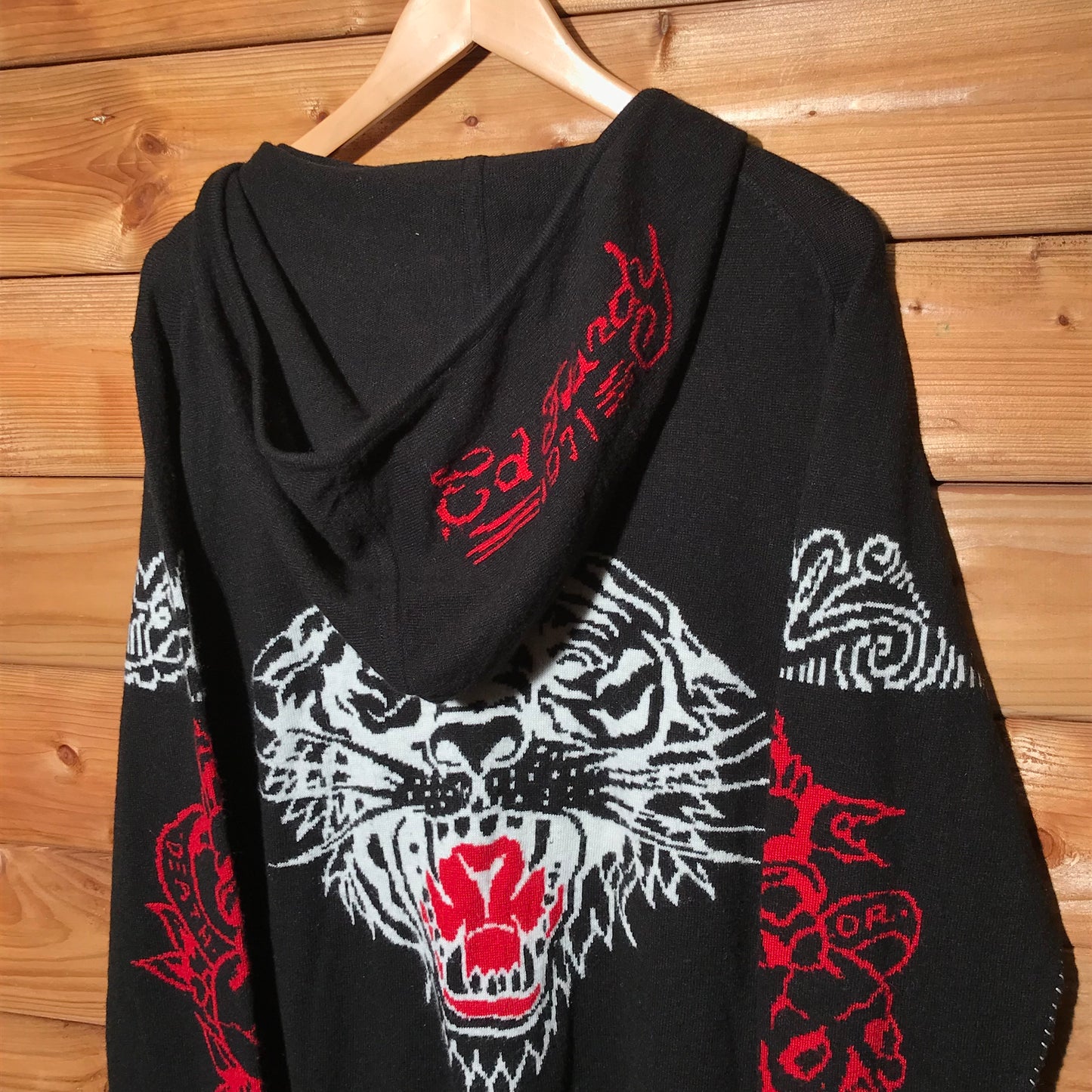 Ed Hardy Tiger lightweight knit zip up hoodie