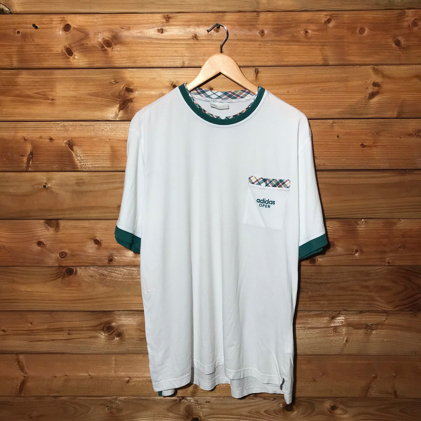 90s Adidas Open Tartan ringer t shirt