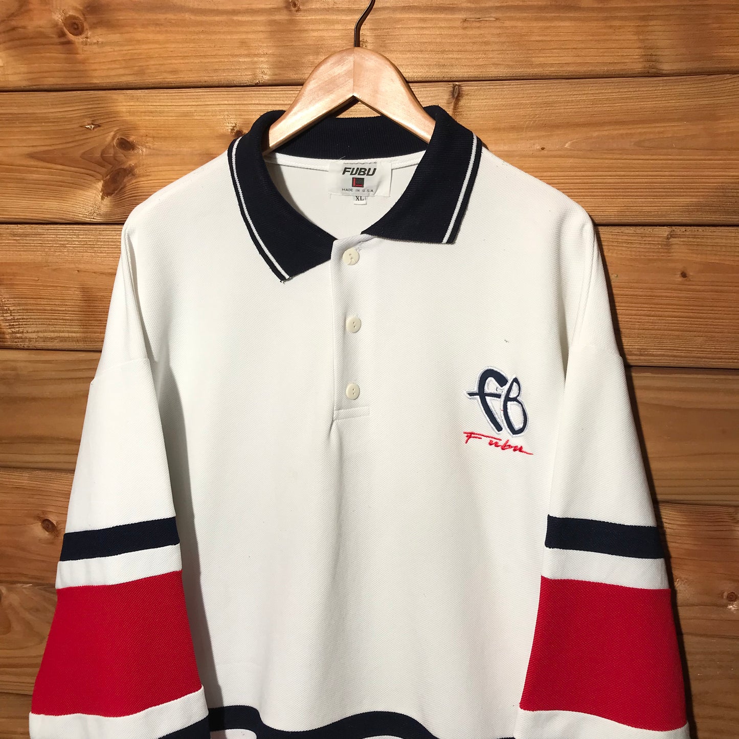 Fubu Striped button up long sleeve polo t shirt