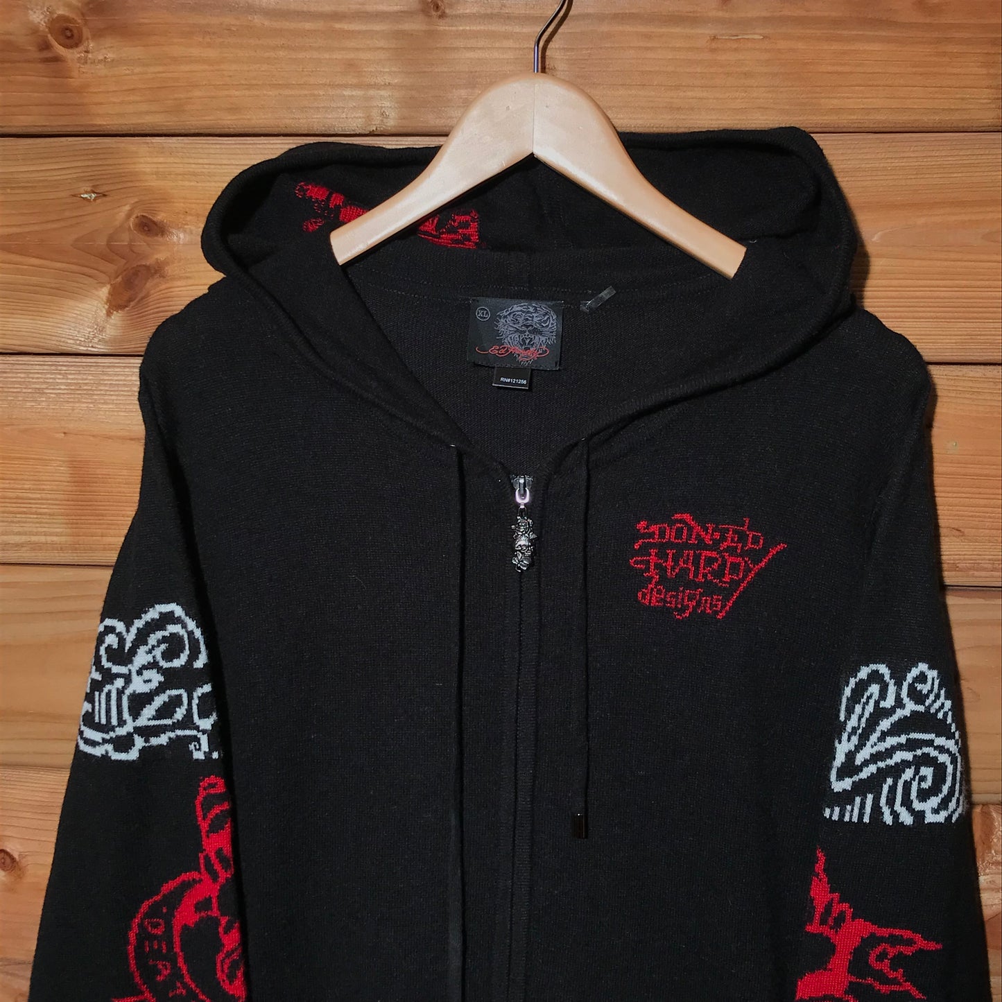 Ed Hardy Tiger lightweight knit zip up hoodie