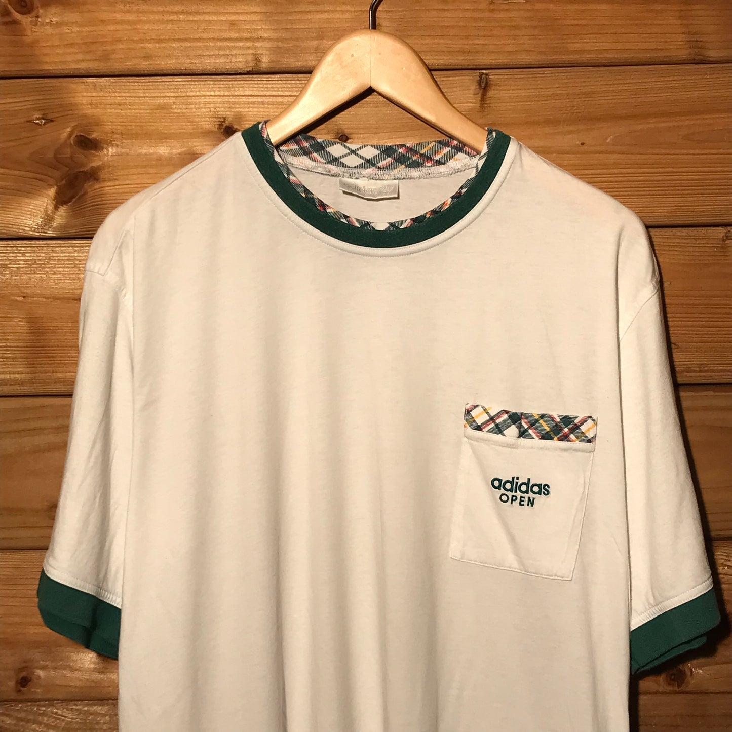 90s Adidas Open Tartan ringer t shirt