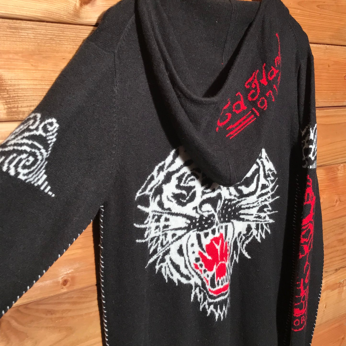 Ed Hardy Tiger lightweight knit zip up hoodie