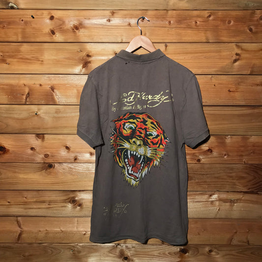 Ed Hardy Rhinestone Tiger polo t shirt